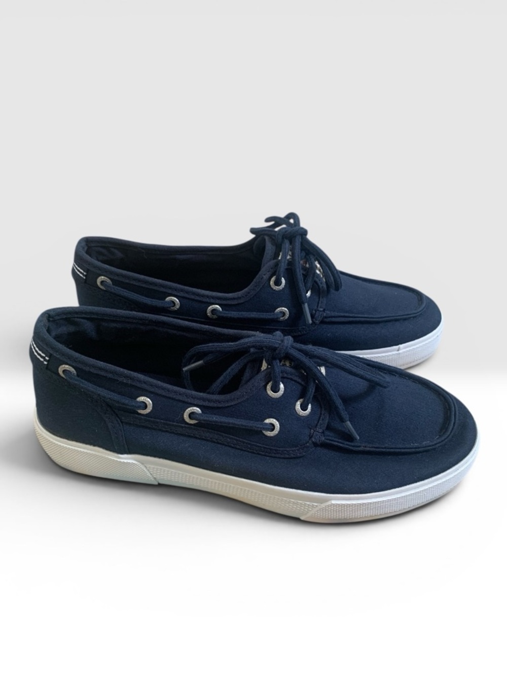 Nautica Navy Canvas Boat Shoes Men’s 7.5 Lace-Up Deck Sneakers Preppy Coastal - Picture 2 of 9